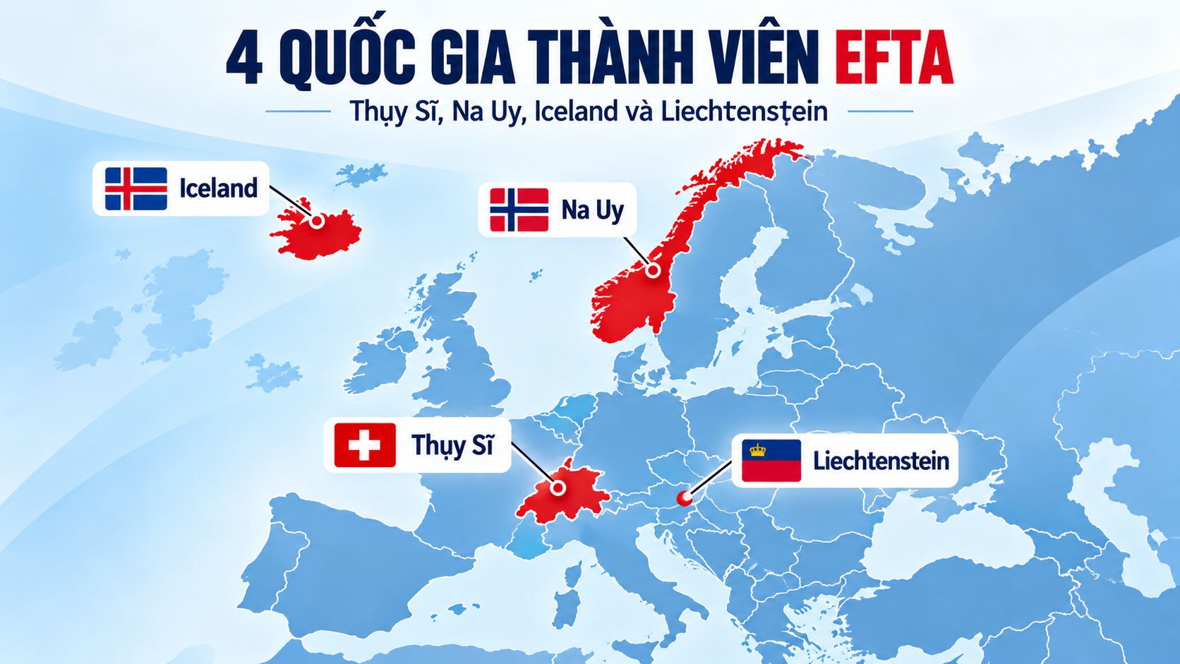 Bốn quốc gia thành viên EFTA: Thụy Sĩ, Na Uy, Iceland và Liechtenstein